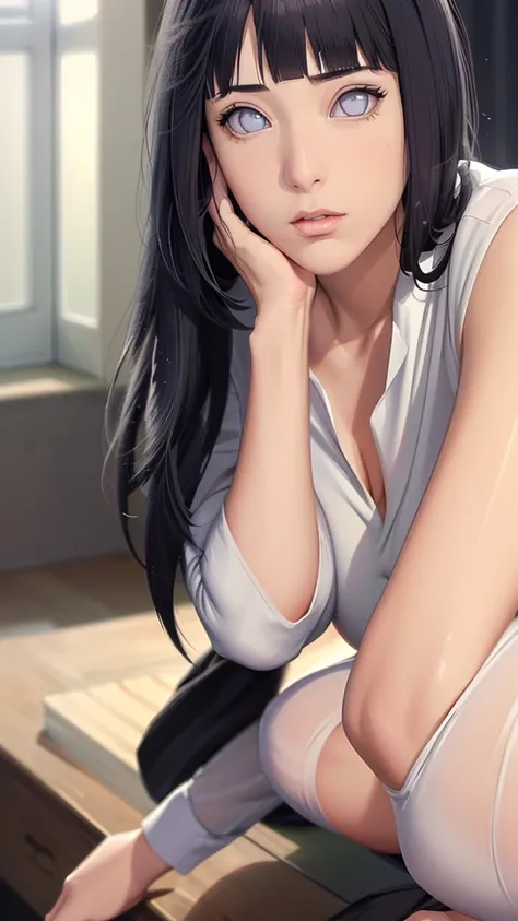 (（（Perfect body,White and tender skin,,(（（hyuugahin,hyuugahin,hinata(boruto),hyuugahin,"black long hair",Blue eyes,blunt bangs））)，((masterpiece)),highres,((Best quality at best)),masterpiece,quality,Best quality,(（（ Exquisite facial features,Looking at the...