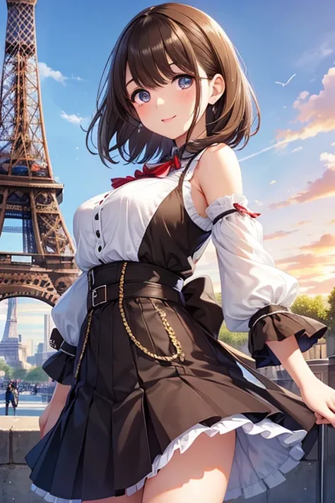 anegasaki nene、Shiny brown hair, short hair, (Beautiful brown eyes、Sparkling eyes, Fine grain)、smile、Ultra-detailed eyes、非常にDetailed face, Very detailed目,Cowboy Shot、



One Girl, (beautiful girl, Delicate girl:1.3), (:1.3),
break, (France, Eiffel Tower:1....