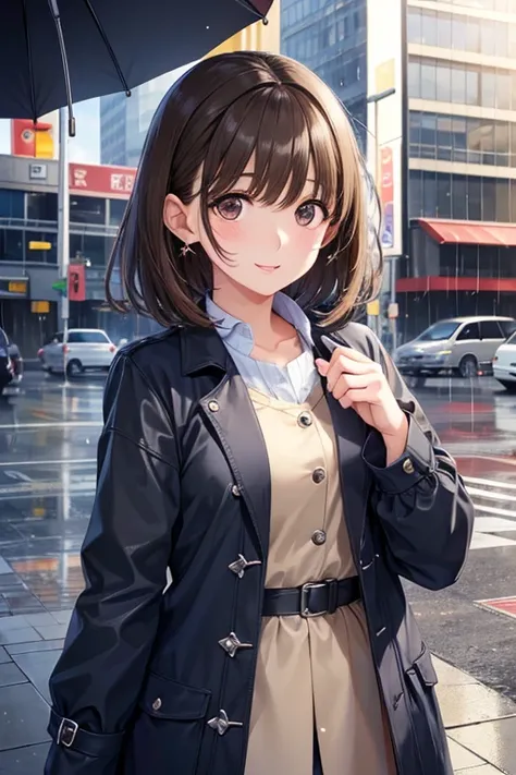 anegasaki nene、Shiny brown hair, short hair, (Beautiful brown eyes、Sparkling eyes, Fine grain)、smile、Ultra-detailed eyes、非常にDetailed face, Very detailed目,Cowboy Shot、



(Highest quality:1.4),  supposition,break,

One girl,City of night,rain,coat,ポケットに手を入れ...