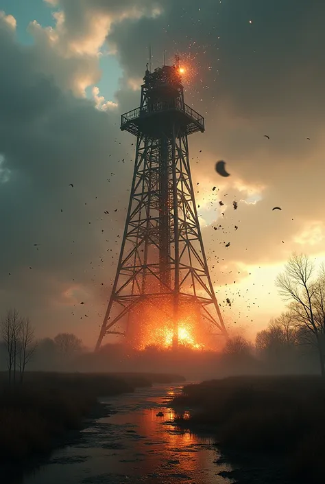  Images of Teslas laboratory, wardencliff  tower collapsing 
