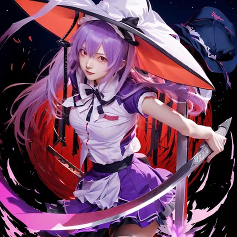  girl with a sword and a hat on her head, gapmoe yandere, gapmoe yandere grimdark, best 4k konachan wallpaper, reisen udongein inaba, badass  8 k, from touhou, yandere, style 4 k, nightcore, game art!!, style like fate/stay night