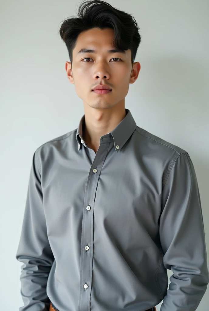 A man 20 years old with a grey shirt
Of formal look
