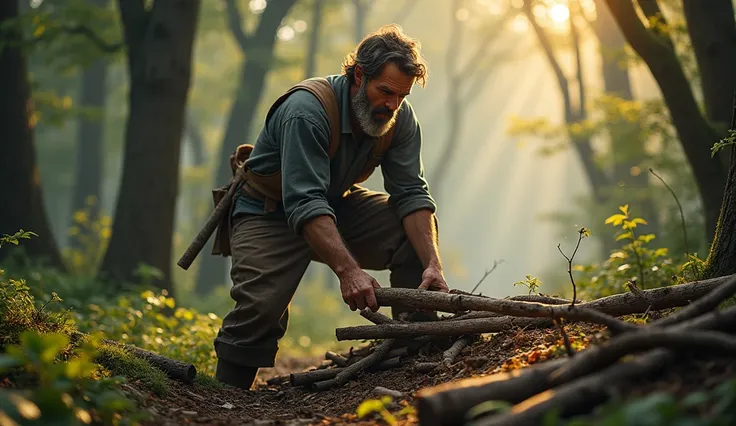 man collecting firewood