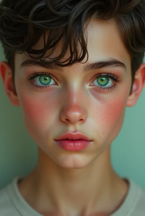 Beautiful realistic boy green eyes, very handsome 1