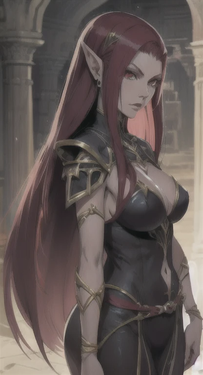 Ancient Hylian, warrior queen Erza Scarlet, looking at viewer, POV, ancient goddess armor, long messy hair, ancient Hyrule, medieval guild, 