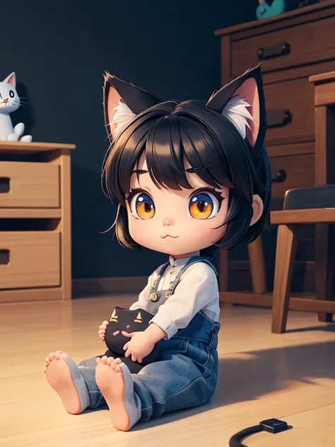 Two cats are sitting on the floor surrounded by toys.., lovely digital painting, cute 3d rendering, cute digital art, 3 d animated cartoon, animated cartoon, 매우 아름다운 Cute cat 소녀, 디즈니 animated movie 스타일로, Cute cat, Digital art with cute details, 3d cartoon,...