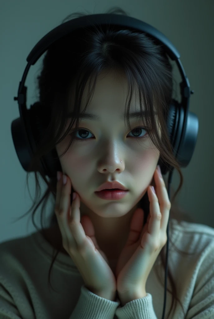 sad girl wearing headphones for thumrail