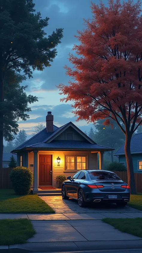 Night car near house 