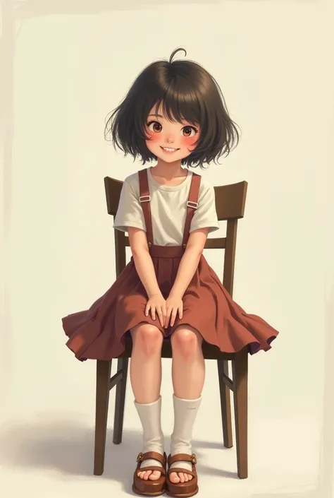 Young girl sitting on chair with short skirt