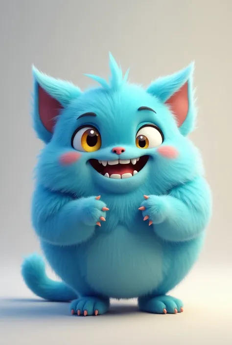 (photorealism:1.2), A blue monster, which is a ball of fur with a single yellow eye and a big smile, cat ears, and hands and legs.