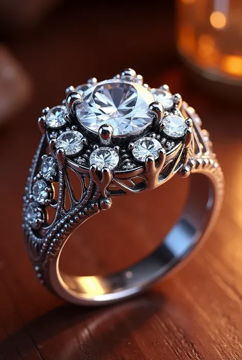 a luxury antique classic modern silver diamond ring jewelry, (best quality,4k,8k,highres,masterpiece:1.2),ultra-detailed,(realistic,photorealistic,photo-realistic:1.37),professional studio lighting, jewelry photography, highly detailed, intricate, shiny me...