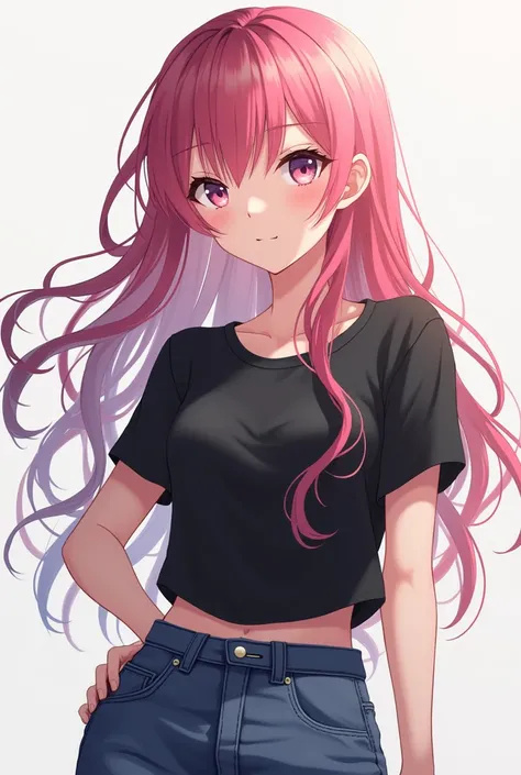 A hot anime girl in black t-shirt full body