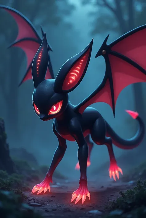 The hybrid Pokémon combines Umbreon’s dark powers with Gliscor’s aerial mobility and poison attacks. It can glide silently through the night, striking from the shadows with toxic precision, making it a deadly nocturnal predator.