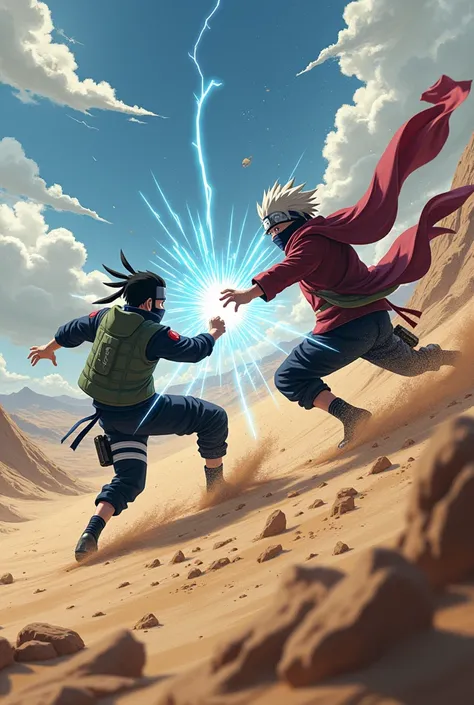 Kakashi & gojo fighting, in desert 