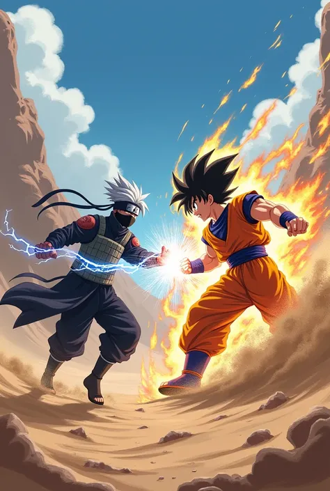 Kakashi & goku, fighting, in desert 