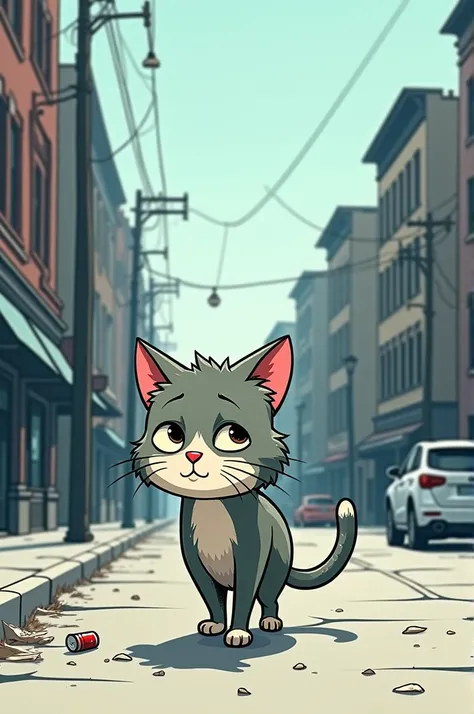 Normal cat walking down the street sad comic version