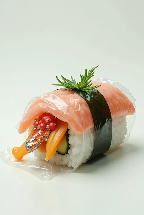 Sushi made from a plastic bag