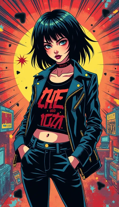 Comic book Colorful retro anime goth punk rock comic book cartoon style 