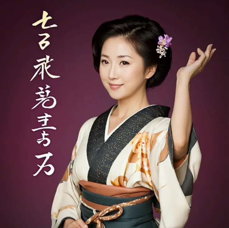 Beautiful Japanese mature woman, wearing a purple kimono, with a light green obi, geisha girl, slightly flushed cheeks, sexy, pose with hands raised to show armpits, looking back, dim light, weak light from latticed window, deep shadows, high definition re...