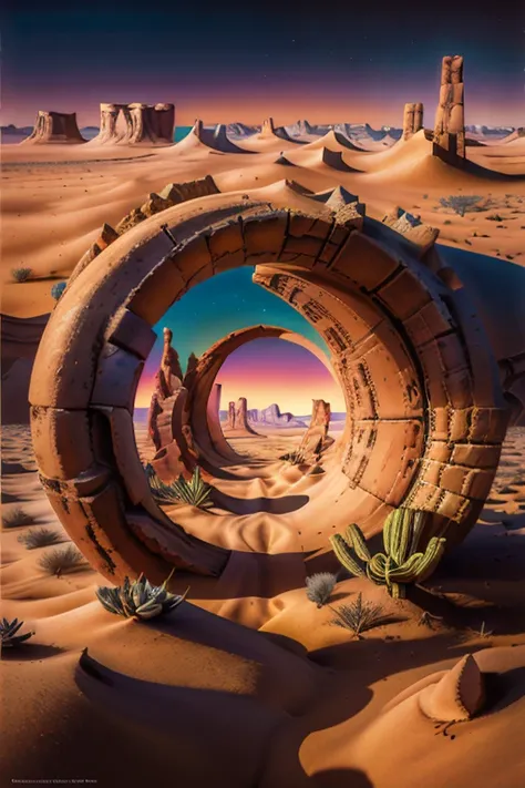 ( surrealism ) a surreal scene involving desert sands, non euclidean desert geometry, an abstract scene ,  mystical desert, dese...