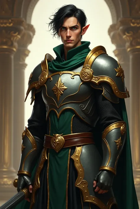 Elf paladin noble lawful and good 11 1,80 tall 72kg green eyes dark skin short black hair