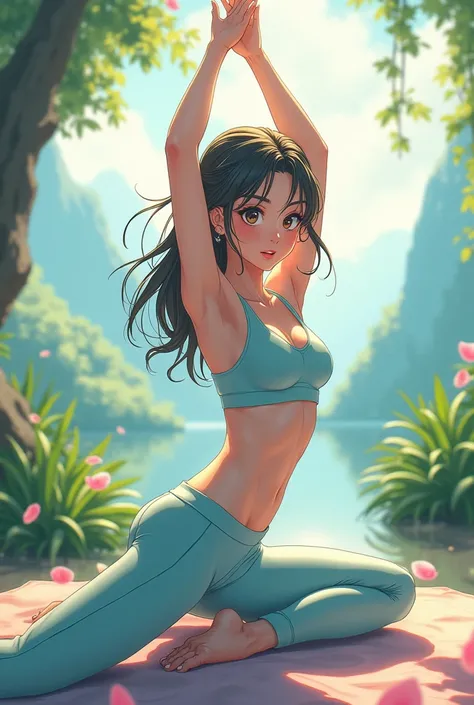 create an anime girl doing yoga