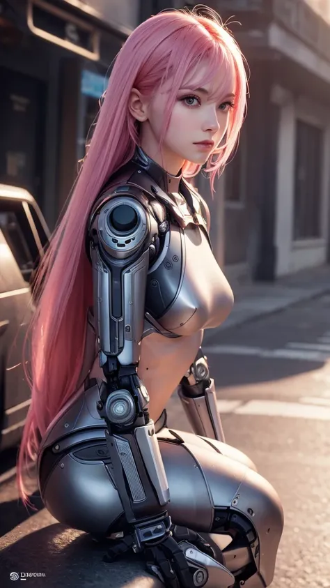 Super beautiful face, Mechanical body: 1.5, Online world background: 1.5, 1, 150mm, Long Hair,Pink Hair, Beautiful studio soft light, Vivid details, Beautiful background, Octane Rendering, 8k, Highest quality, masterpiece, An illustration, So determined an...