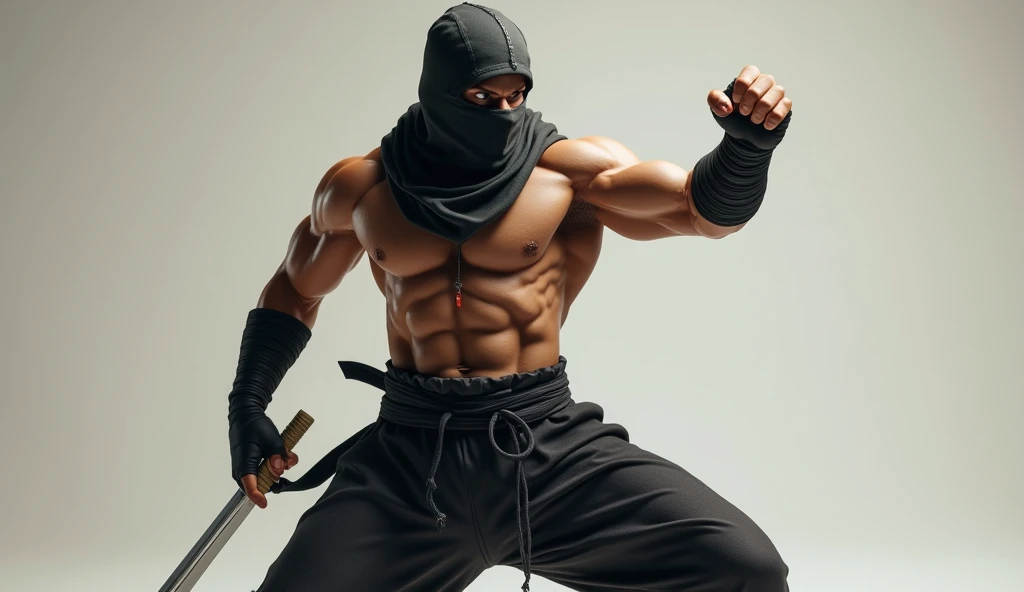 Ninja lasts, ninja pose, muscular, human, realist