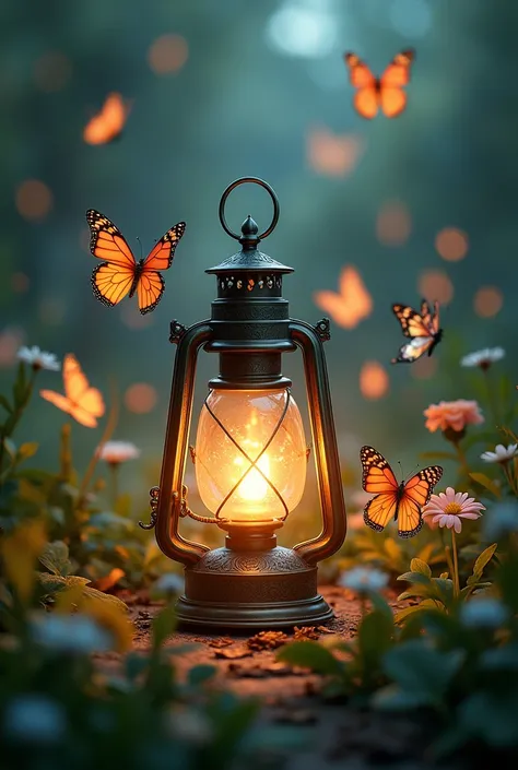 Lantern with butterflies around it