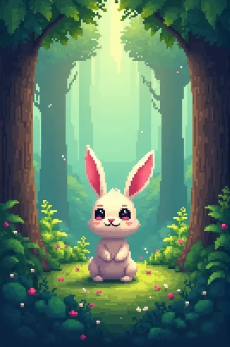 image of a rabbit it in a forest, pixelate it