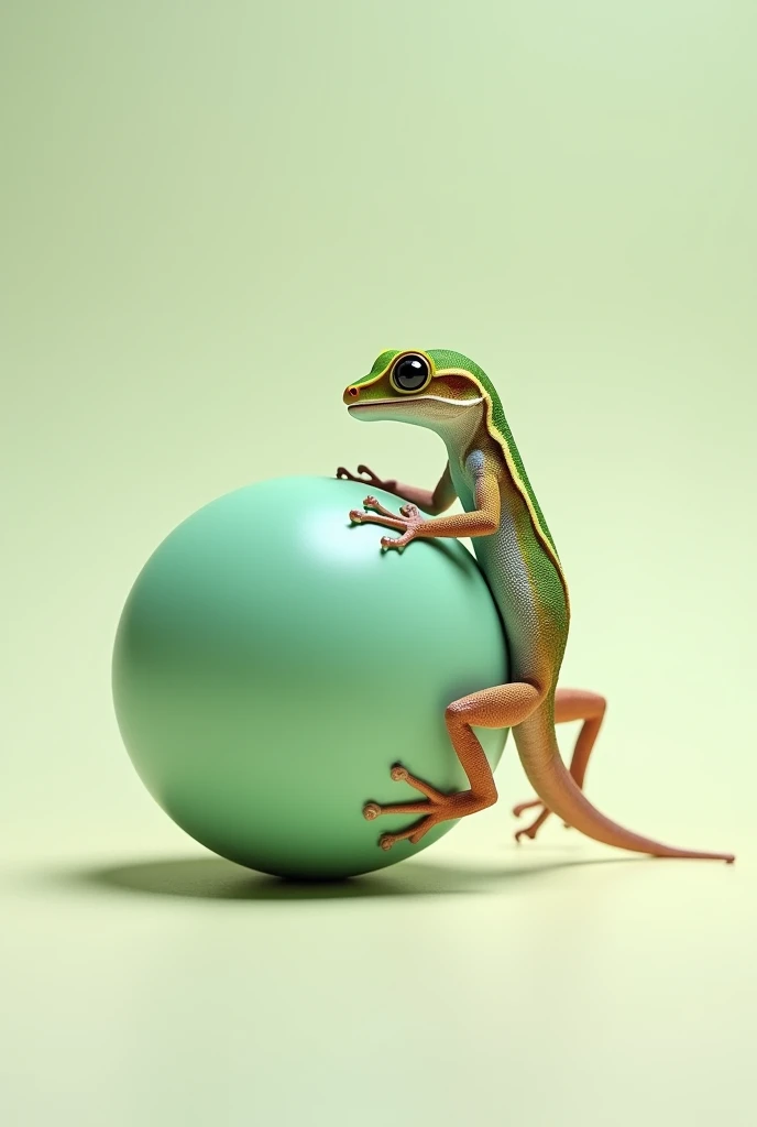 Hello , Generate me an image of a gecko holding onto a ball in profile
