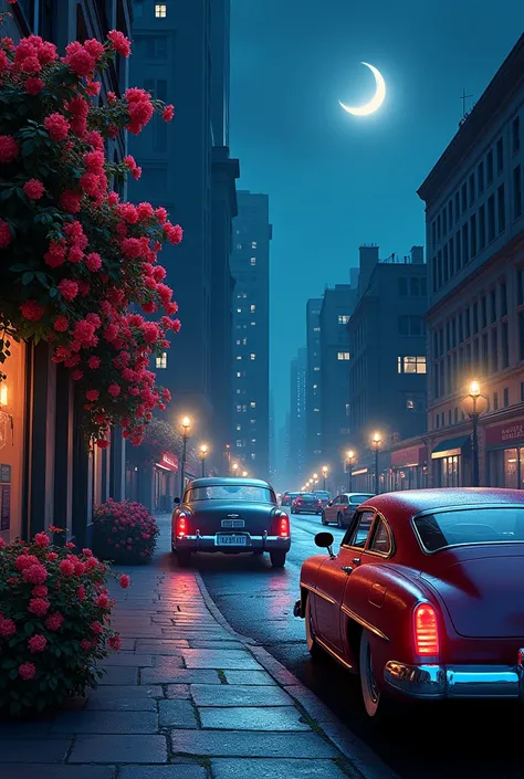 cars street moon flowers no people red