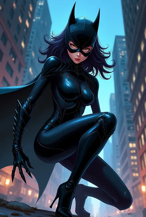 The Huntress - Avenger , operating in Gotham and is one of the members of the &quot;Batman Family&quot;. in a sexy anime style pose