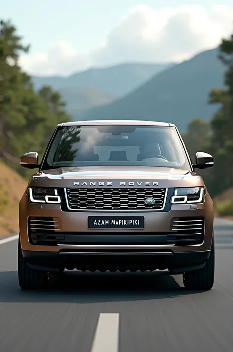 Make me a 3D image of a Range Rover with a license plate that has the name Azam mapikipiki."