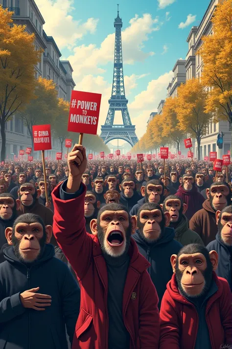 Une manifestation dhumains et de singes a paris. ECRIRE " POUVOIR AUX SINGES" 