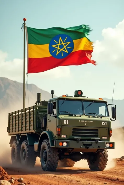 Truck in ethiopian army show flag