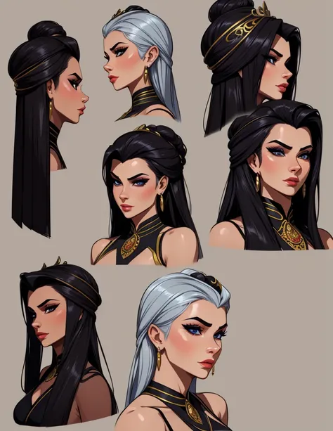 character, design, concept, reference, turnaround, headshots, heads only, front view, frontal view, lateral view, profile view, front view, side view,
indian, russian, arab, haitian, chinese, russian,
beautiful, lascivious, 60-year-old queen, mature, sassy...