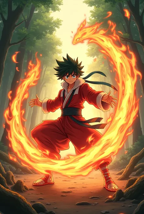 Izuku Midoriya with the hold of Kamado Tanjiro in Sagemode Kurama