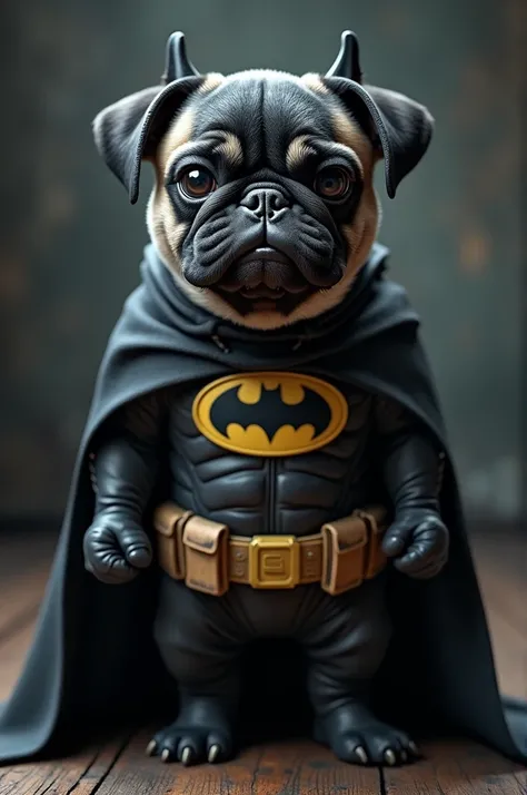 create a pic of a pug in batman costume