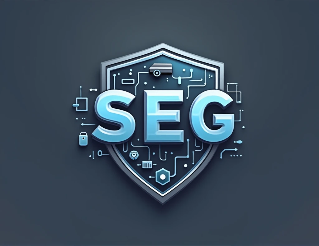 Create a SeG logo+ Electronic Security with shield and a camera 