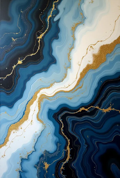 Abstract marble canvas art with blue,white,black and gold 