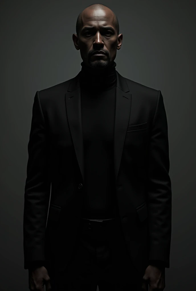 Create a man dressed in black that can be seen from the front and that extends from the neck to the torso