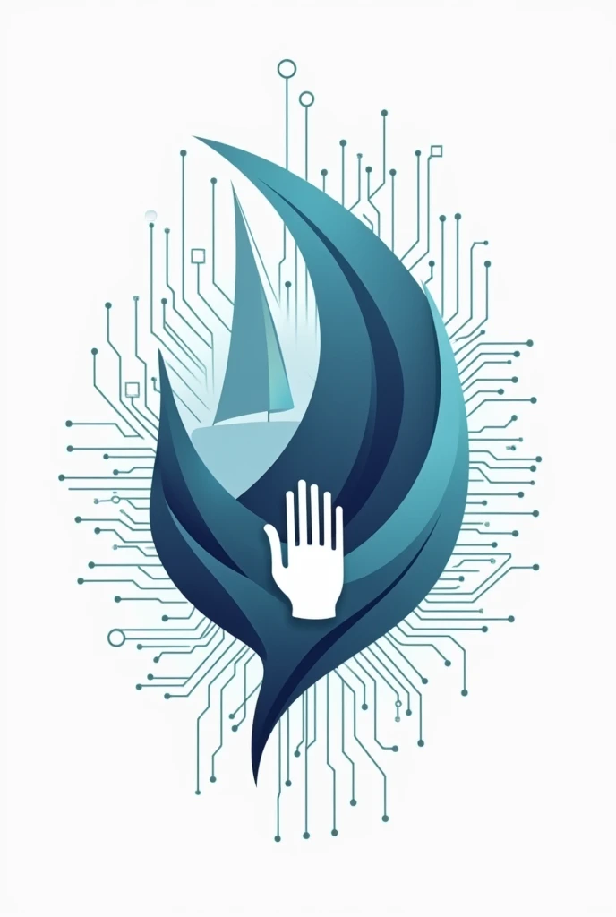 A logo for the theme of computer science, sailing and a hand