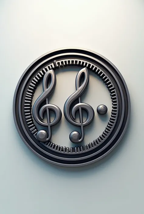 Circular 3d style logo with musical signs with the text Roman Santileur
