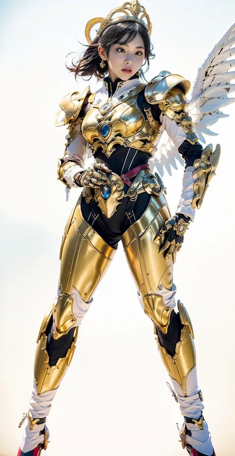 ファンタジー風の全身鎧を身にまとったwoman, Only the eyes were exposed、Crown concept fully sealed helmet, Composite Layered Chest Plate, Full shoulder and hand guards, Lightweight waist armor, Close-fitting shin guards, The overall design is sturdy yet flexible, ((The armor ...