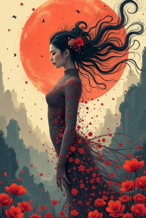 official art, unity 8k wallpaper, ultra detailed, beautiful and aesthetic, masterpiece, best quality, chinese style, (zentangle, mandala, tangle, entangle), ecstasy of flower, 1girl, extremely detailed, dynamic angle, cowboyshot, the most beautiful form of...