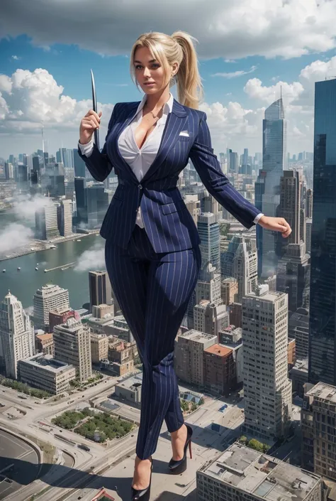 Group of Young adult lesbians women kissing beautiful curves a massive thighs blonde hair in a ponytail lipstick wearing a perfect perfect slim-fit blue pinstriped trouser suit and blazer, crisp white shirt and large blade width windsor knot dark paisley t...