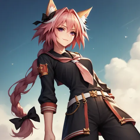 1girl , SS military black uniform , Fox , fullbody, astolfo, capa