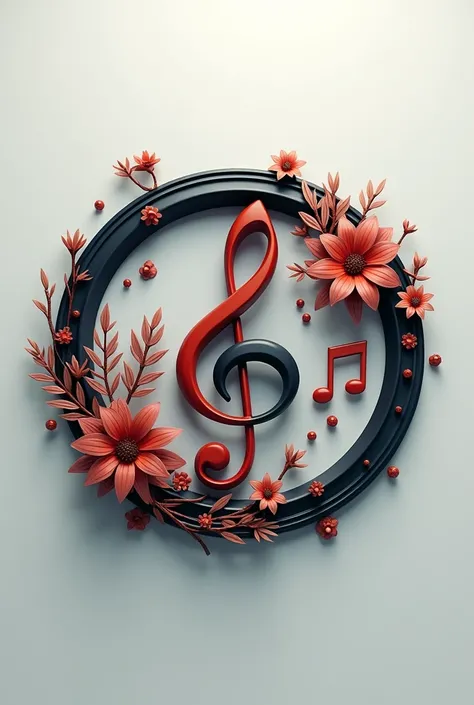 
Circular 3d style logo with musical signs with the text Roman Santileur
