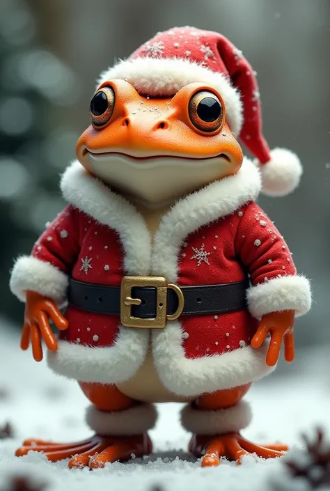 Frog dressed as Santa，The color of the frog is red